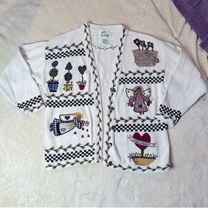 Funky fall angel grandma cardigan with checkerboard pattern details / medium